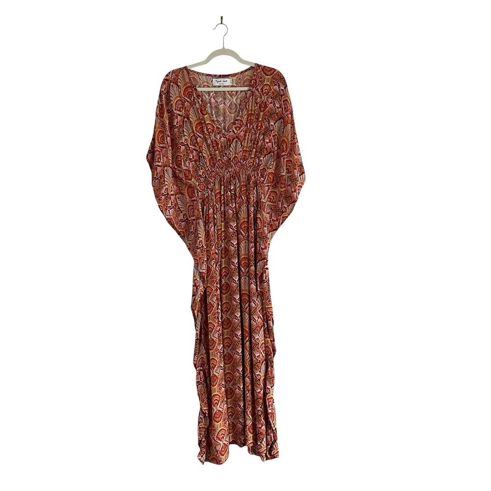 Rujuta Sheth Marie Cinch Kaftan Seashell Print Maxi Dress Sz M/L Resort Cover Up - Picture 2 of 10